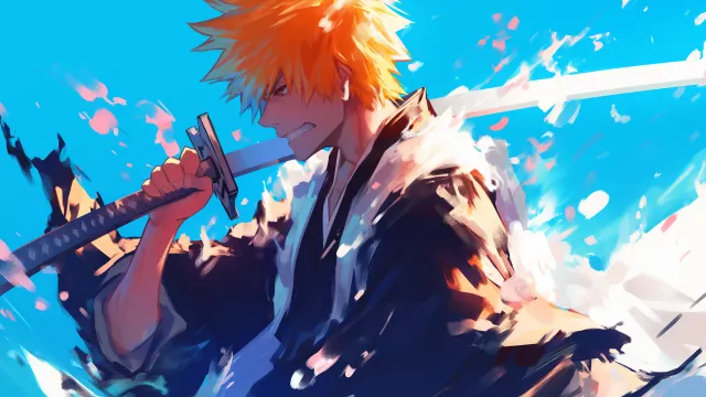 Bleach Kurosaki Ichigo With Sword Blue wallpaper on Pixipics