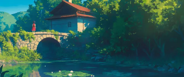 Charming Riverside Cottage Ghibli Ultra wallpaper from Pixipics