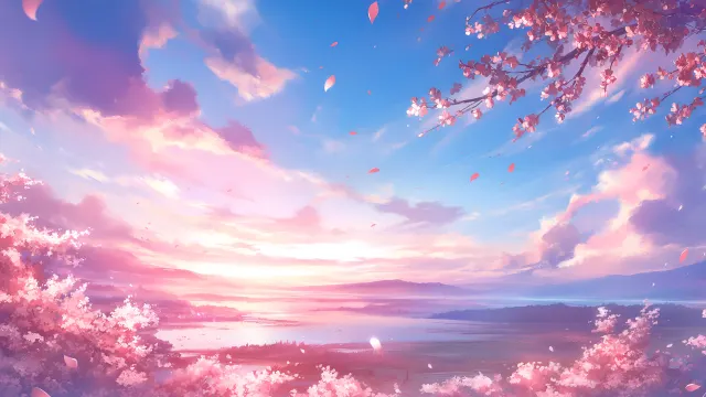 Cherry Blossom Skyline Spring Sunset wallpaper on Pixipics