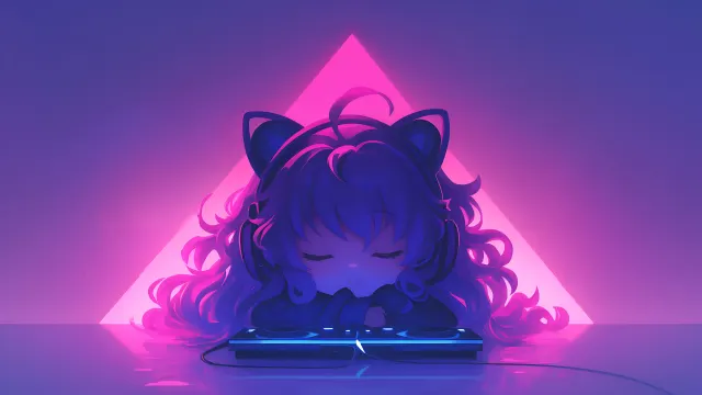 Chibi Anime Dj Girl Glow wallpaper on Pixipics