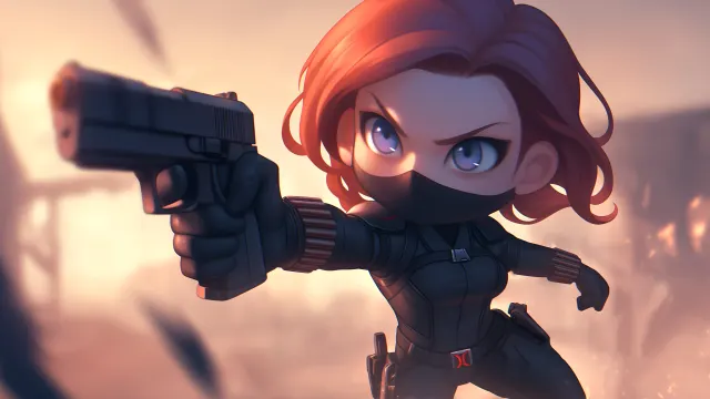 Chibi Black Widow Action Pose wallpaper on Pixipics