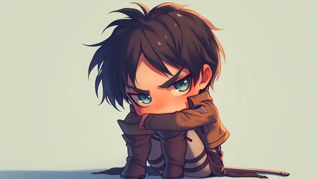 Chibi Eren Yeager Angry Sitting Pose wallpaper on Pixipics
