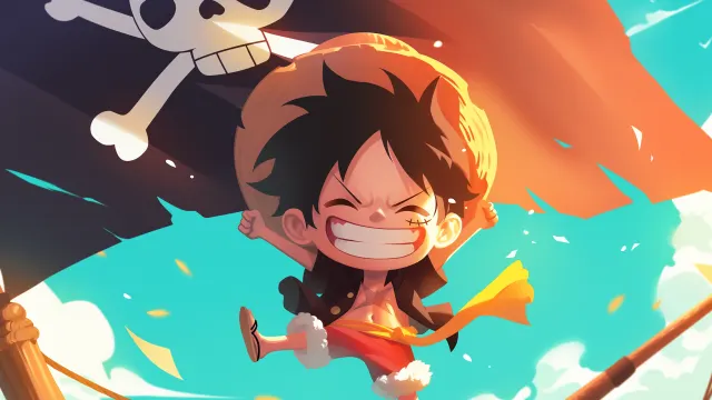 Chibi Luffy Pirate Ship Sunny Smile wallpaper on Pixipics