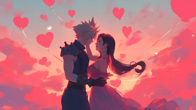 Cloud And Tifa Balloon Hearts Romantic Sky Valentines wallpaper on Pixipics