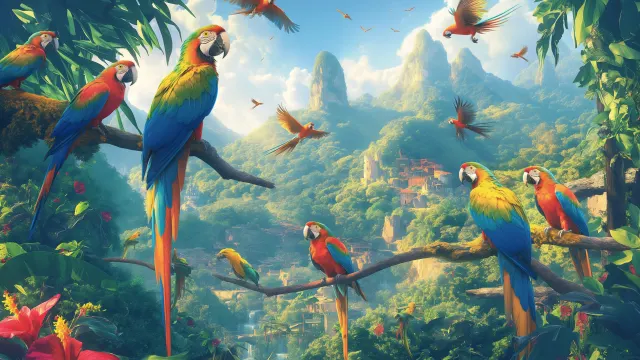 Colorful Parrots In Jungle wallpaper from Pixipics