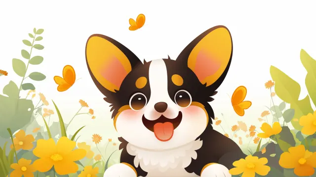 Corgi Puppy Flower Meadow wallpaper from Pixipics