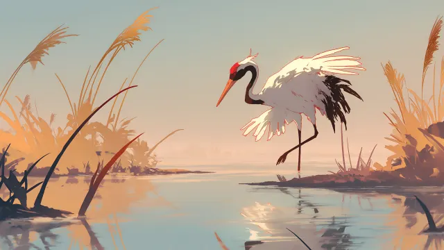 Crane Foggy Dance Water Peaceful Clipart wallpaper on Pixipics
