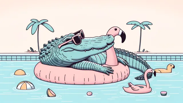 Crocodile In Pool With Inflatable Flamingo wallpaper on Pixipics