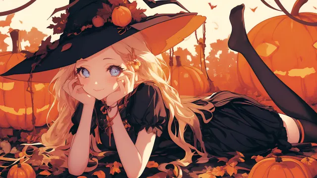 Cute Halloween Anime Witch wallpaper on Pixipics