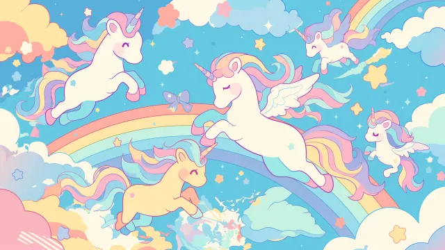 Cute Unicorns Rainbows Sky Happy wallpaper from Pixipics