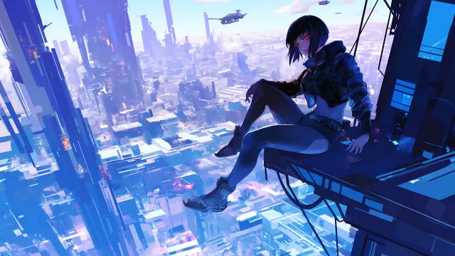 Cyberpunk Major Motoko Cityscape wallpaper from Pixipics
