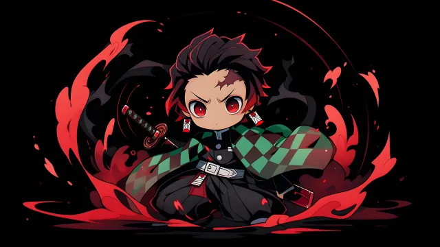Demon Slayer Chibi Tanjiro Kamado Black wallpaper on Pixipics