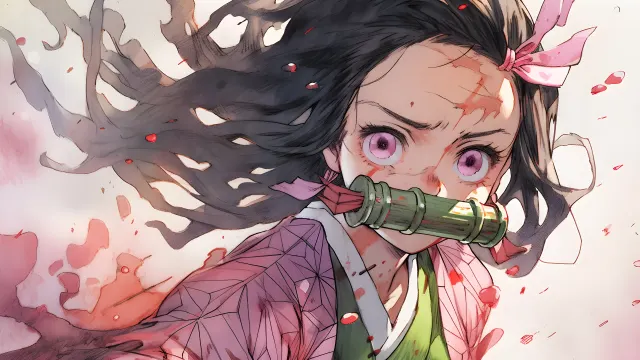 Demon Slayer Nezuko Watercolor wallpaper on Pixipics