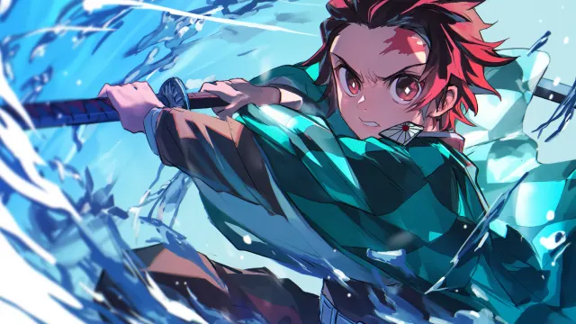Demon Slayer Tanjiro Blue Slash wallpaper on Pixipics