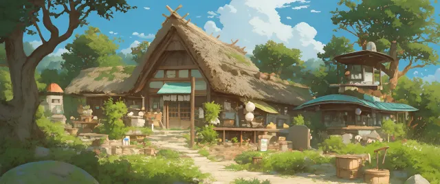 Ghibli Rustic Thatched Cottage Ultra wallpaper from Pixipics