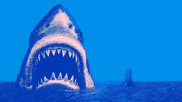 Giant Shark Ship Blue Vintage wallpaper from Pixipics