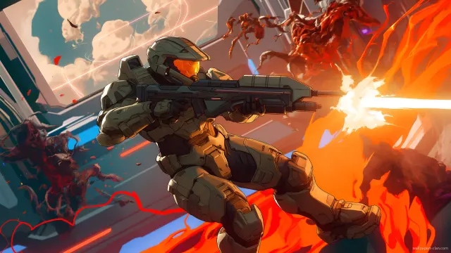Halo Master Chief Battle Scene wallpaper on Pixipics