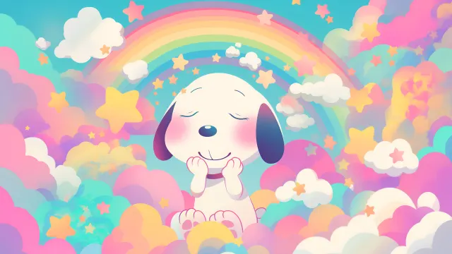Kawaii Snoopy Rainbow Dream Clouds wallpaper on Pixipics