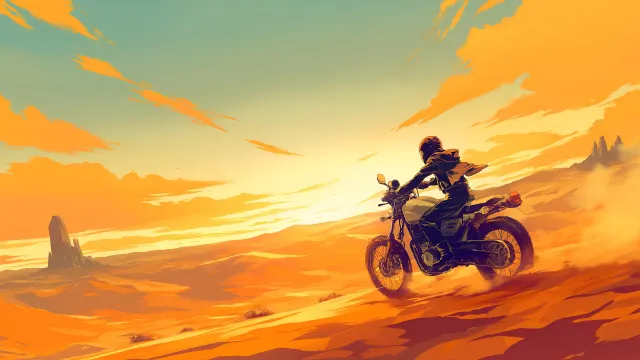 Kino Motorcycle Sunset Desert Journey wallpaper on Pixipics