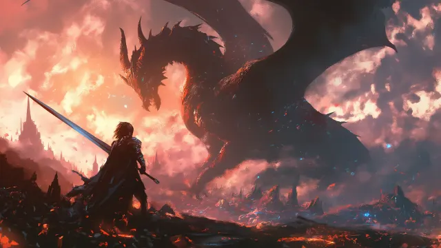 Knight And Dragon Battle wallpaper on Pixipics
