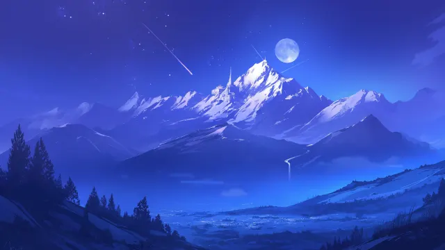 Majestic Mountain Moonlight wallpaper on Pixipics