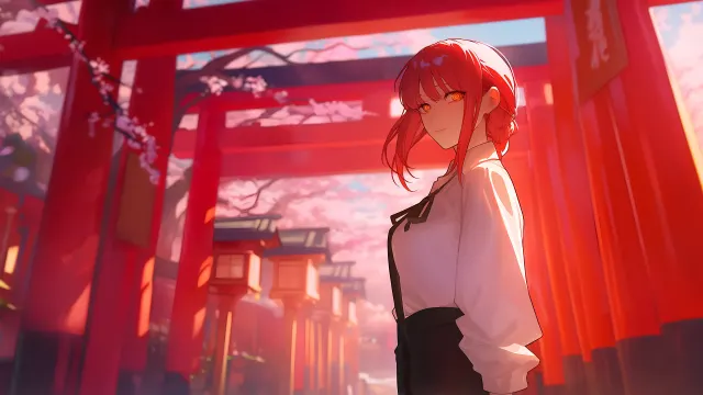 Makima Chainsaw Man Sakura Pathway wallpaper on Pixipics