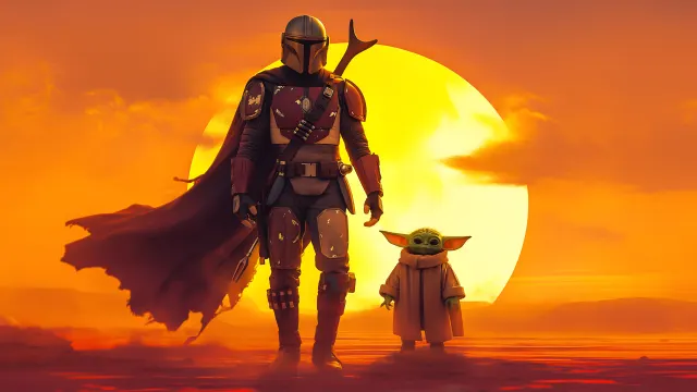 Mandalorian Grogu Sunset wallpaper on Pixipics