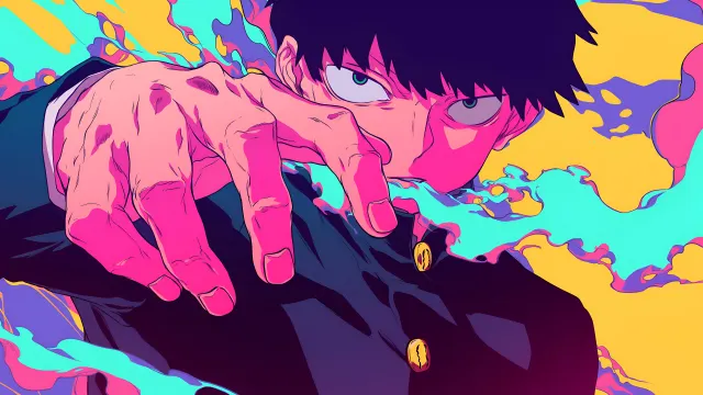 Mob Psycho Colorful Psychic Blast Stylized Art wallpaper from Pixipics