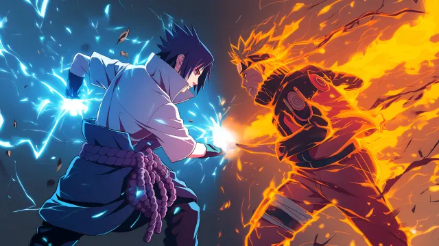 Naruto Vs Sasuke Lightning Fire Showdown wallpaper on Pixipics