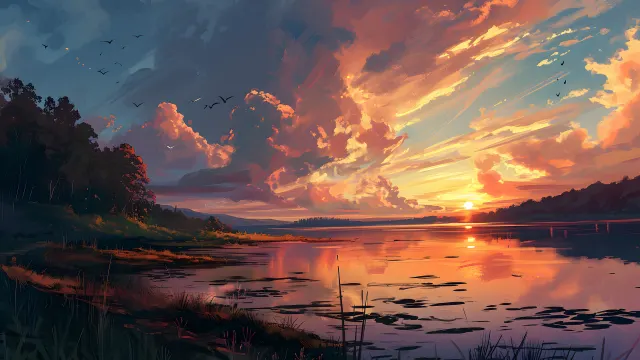 Nature Lake Sunset wallpaper on Pixipics