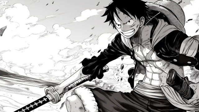 Ne Piece Manga Style Luffy Black And White wallpaper on Pixipics