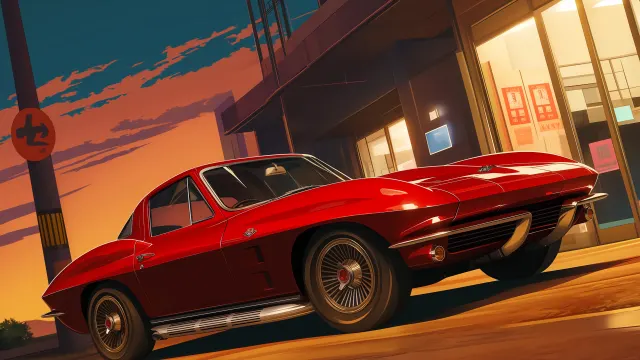 Night Drive In Red Corvette wallpaper from Pixipics