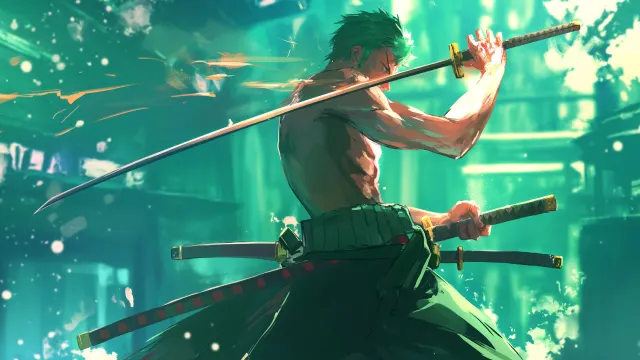 One Piece Roronoa Zoro Practices With Swords wallpaper from Pixipics