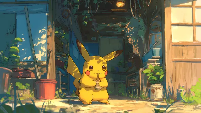 Pikachu Art Style Cottage Scene wallpaper from Pixipics