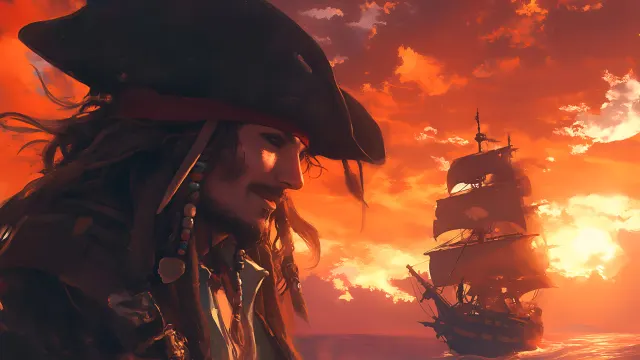 Pirate Jack Sparrow Sunset Voyage wallpaper on Pixipics