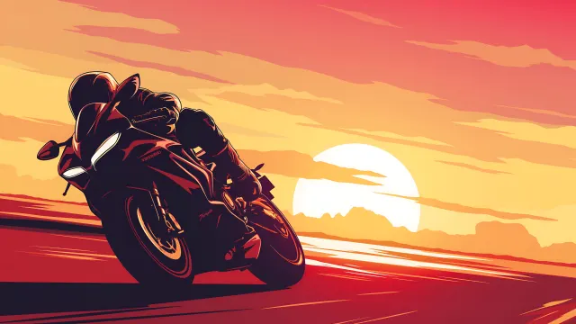 Racing Bike Against Orange Sky wallpaper on Pixipics