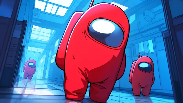 Red Crewmates Among Us Corridor wallpaper on Pixipics