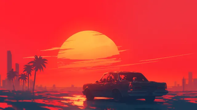 Retro Sunset Drive Vaporwave Cityscape wallpaper on Pixipics