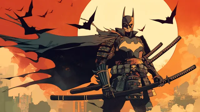 Samurai Batman Sunset Scene wallpaper on Pixipics