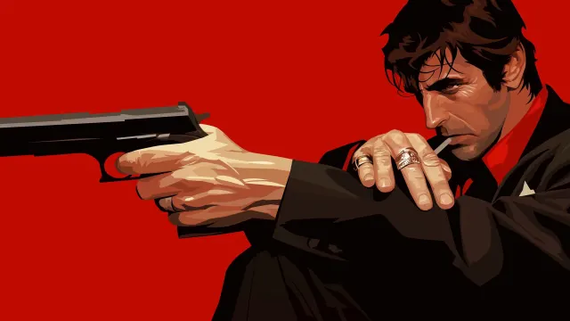 Scarface With Gun Red wallpaper on Pixipics