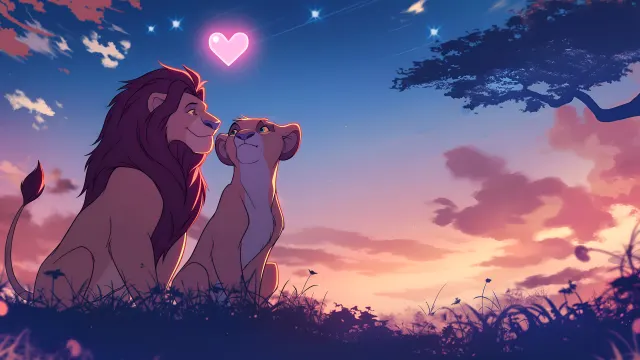 Simba And Nala Sunset Valentines wallpaper on Pixipics