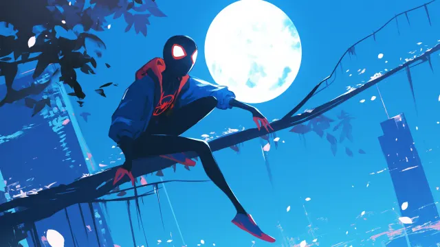 Spiderman Miles Morales Full Moon wallpaper on Pixipics