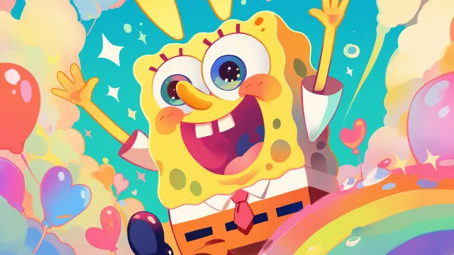 Spongebob Squarepants Rainbow Happy Colorful wallpaper from Pixipics