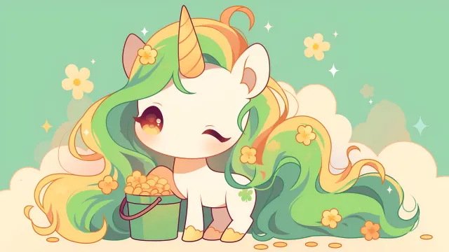 St Patricks Day Unicorn Kawaii Gold Coins wallpaper from Pixipics