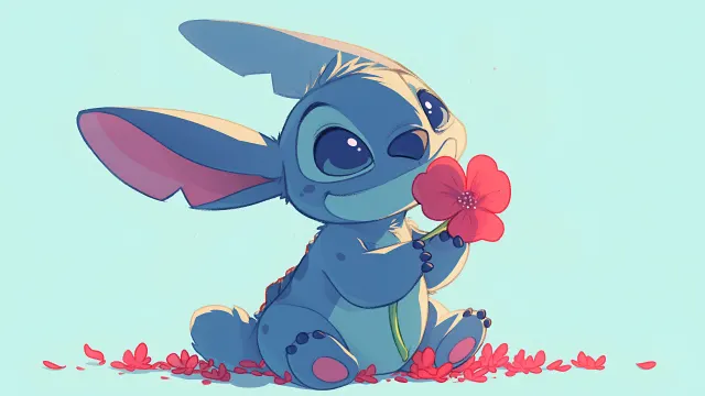 Stitch Holding A Flower Adorably wallpaper on Pixipics