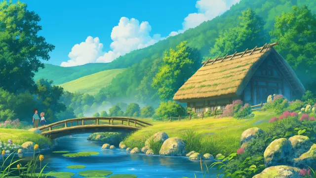 Studio Ghibli Cozy Cottage Village wallpaper from Pixipics