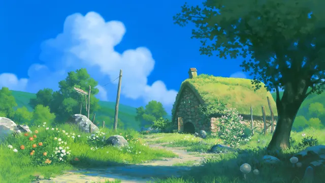 Studio Ghibli Stone Cottage wallpaper from Pixipics