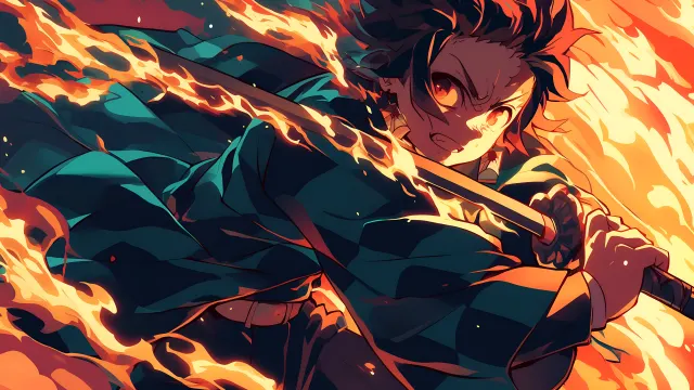 Tanjiro Kamado Fire Breathing wallpaper on Pixipics