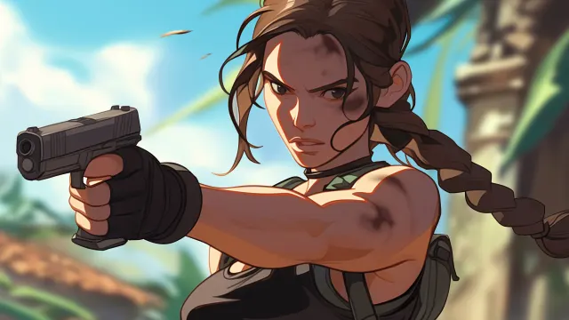 Tomb Raider Lara Croft Aiming Pistol wallpaper on Pixipics