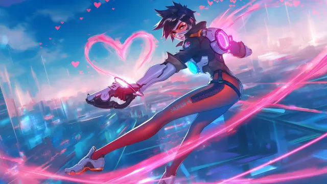 Tracer Overwatch Pink Heart Valentines wallpaper on Pixipics